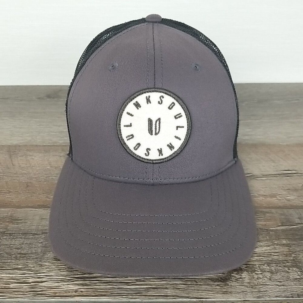 Linksoul Cap Hat Trucker Snapback Gray Beige Logo Spellout Mesh Adjustable Golf